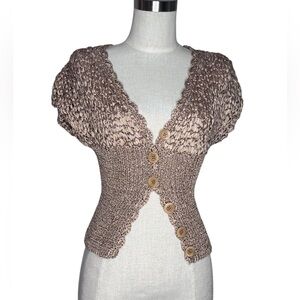 Vintage Bebe Stretchy Knit Crinkled Gold/ Champagne Top Small Y2K
